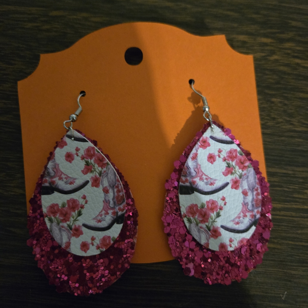 Chic Floral Pink Glitter Earrings